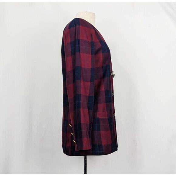 Vintage 90s Jacket Red Blue Plaid Double Breast Oversize Blazer Misses Size 8 - Picture 4 of 9